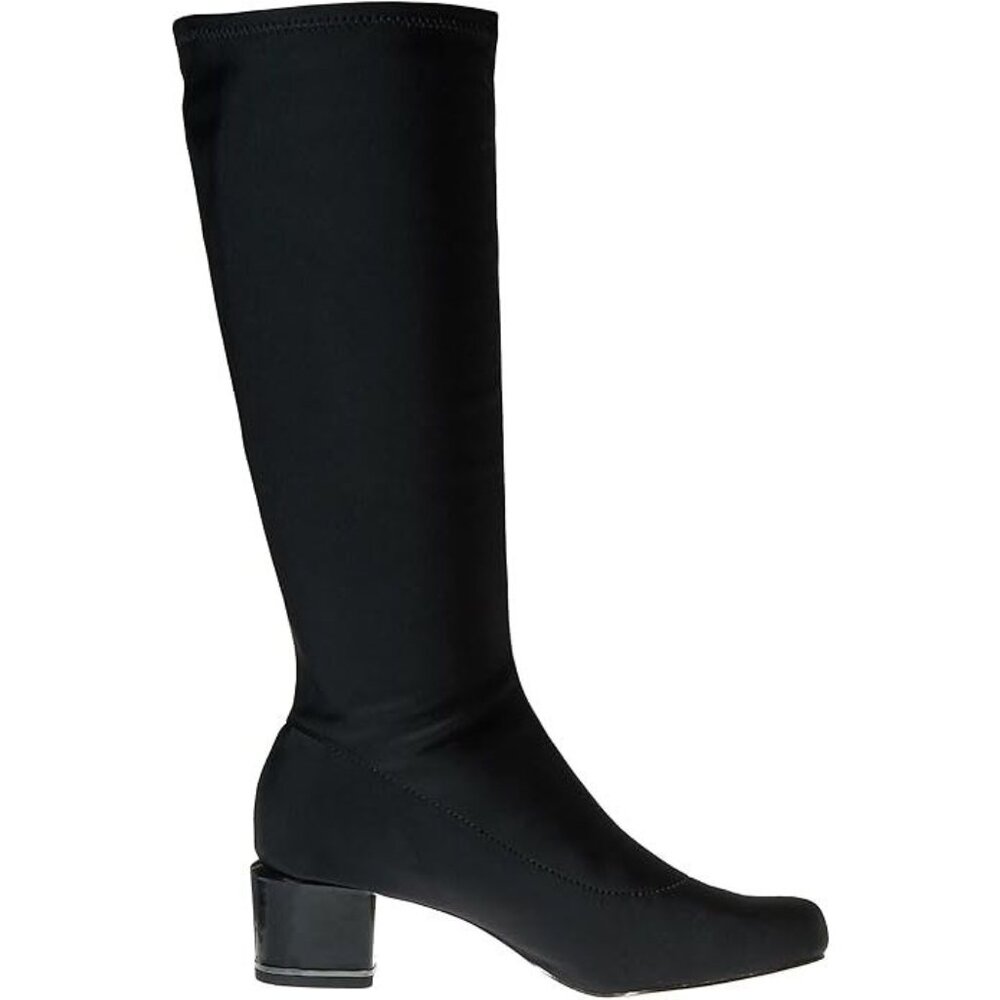 NEW Sudini Women Melissa Black Lycra Knee High Block Heel Stretch Dress Boot